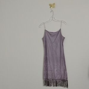 Mirrors 90s Lace Midi Slip Dress with Fringe Size L Made In USA Boho Festival